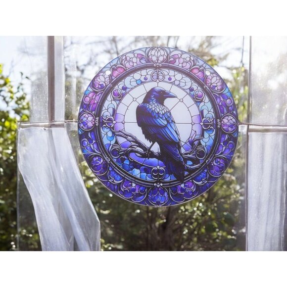Raven Stained Glass Look Suncatcher 5.9" Acrylic Wall Hanging Décor - Picture 1 of 7